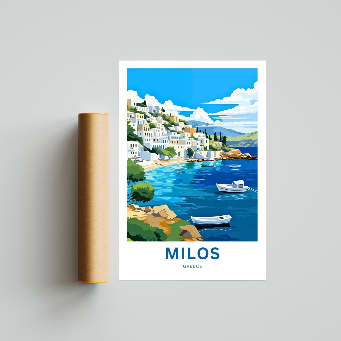 Milos Greece Personalized Hillside Village Bay Boats Travel Poster - Image 4