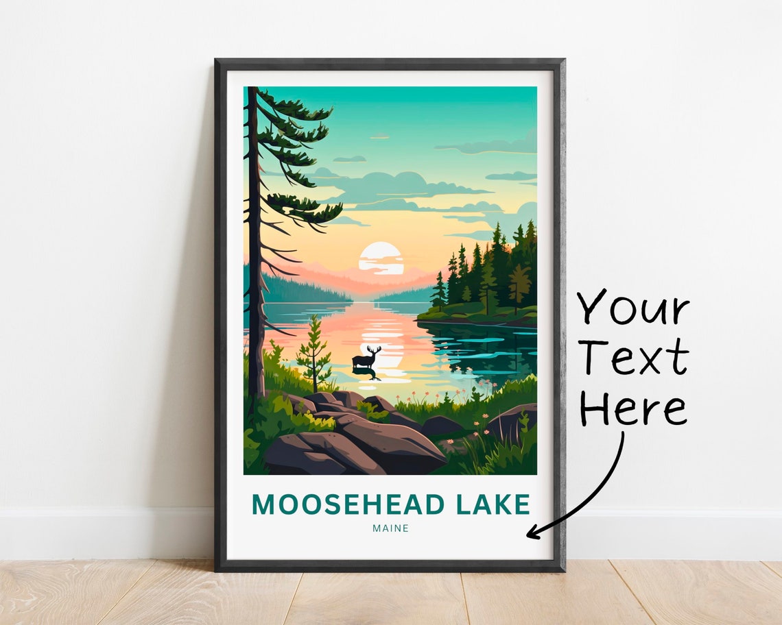 Personalized Moosehead Lake Maine Sunset Moose Lakeshore Art Poster