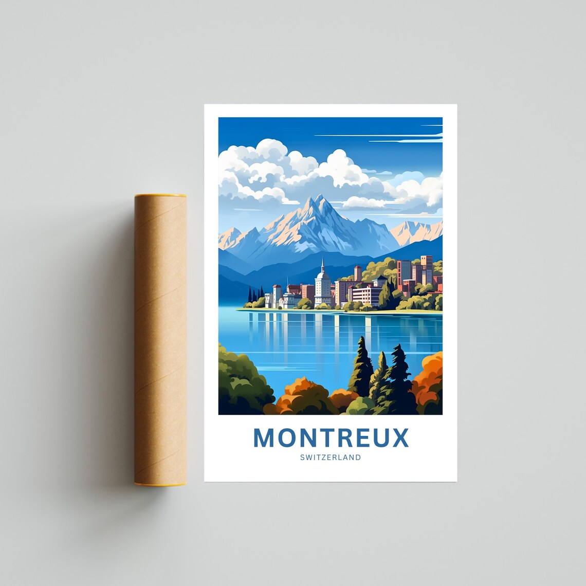 Montreux Switzerland Lake Town Mountain Backdrop Travel Poster - Image 4