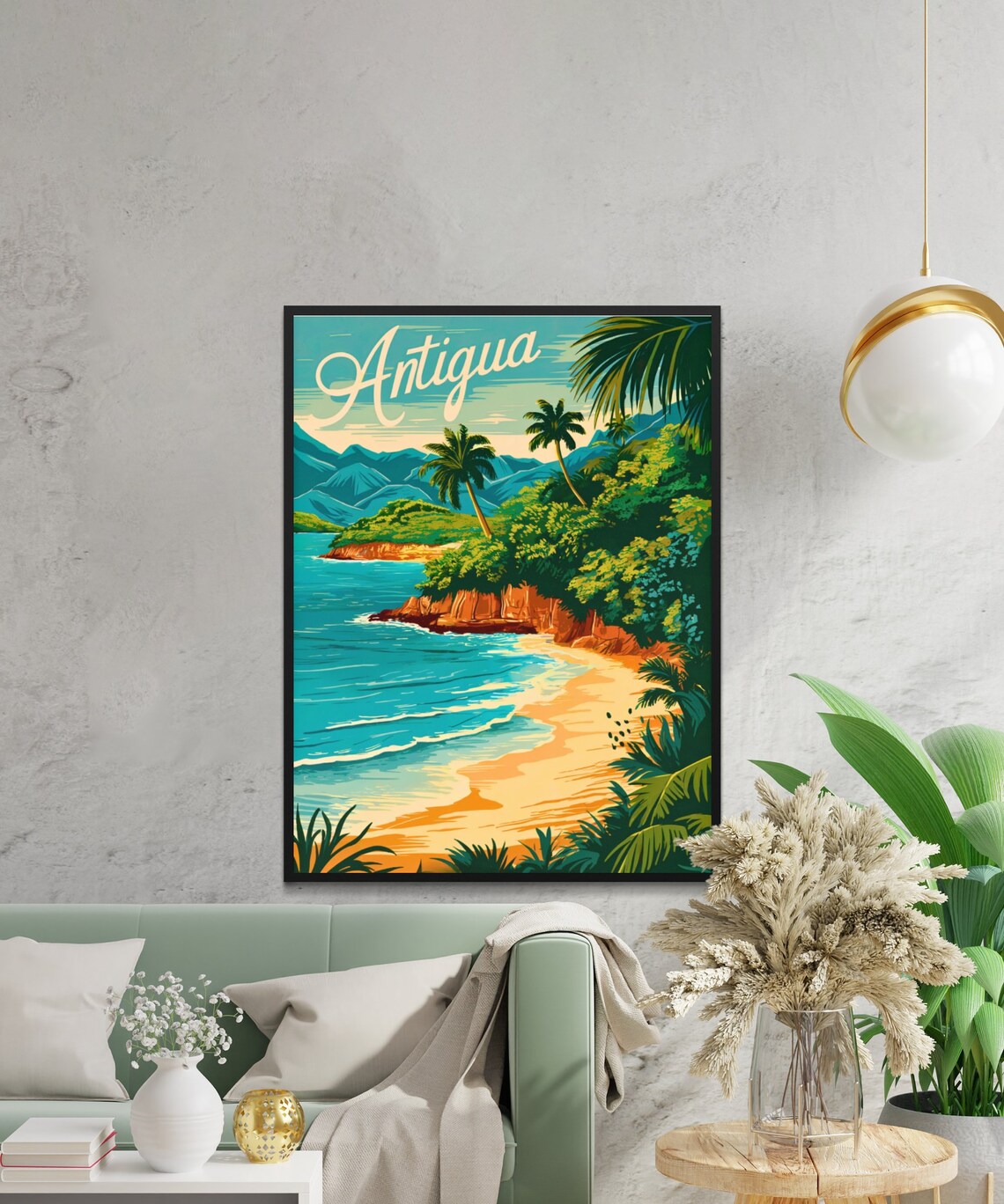 Antigua Caribbean Tropical Beach Vintage Travel Style Poster - Image 3