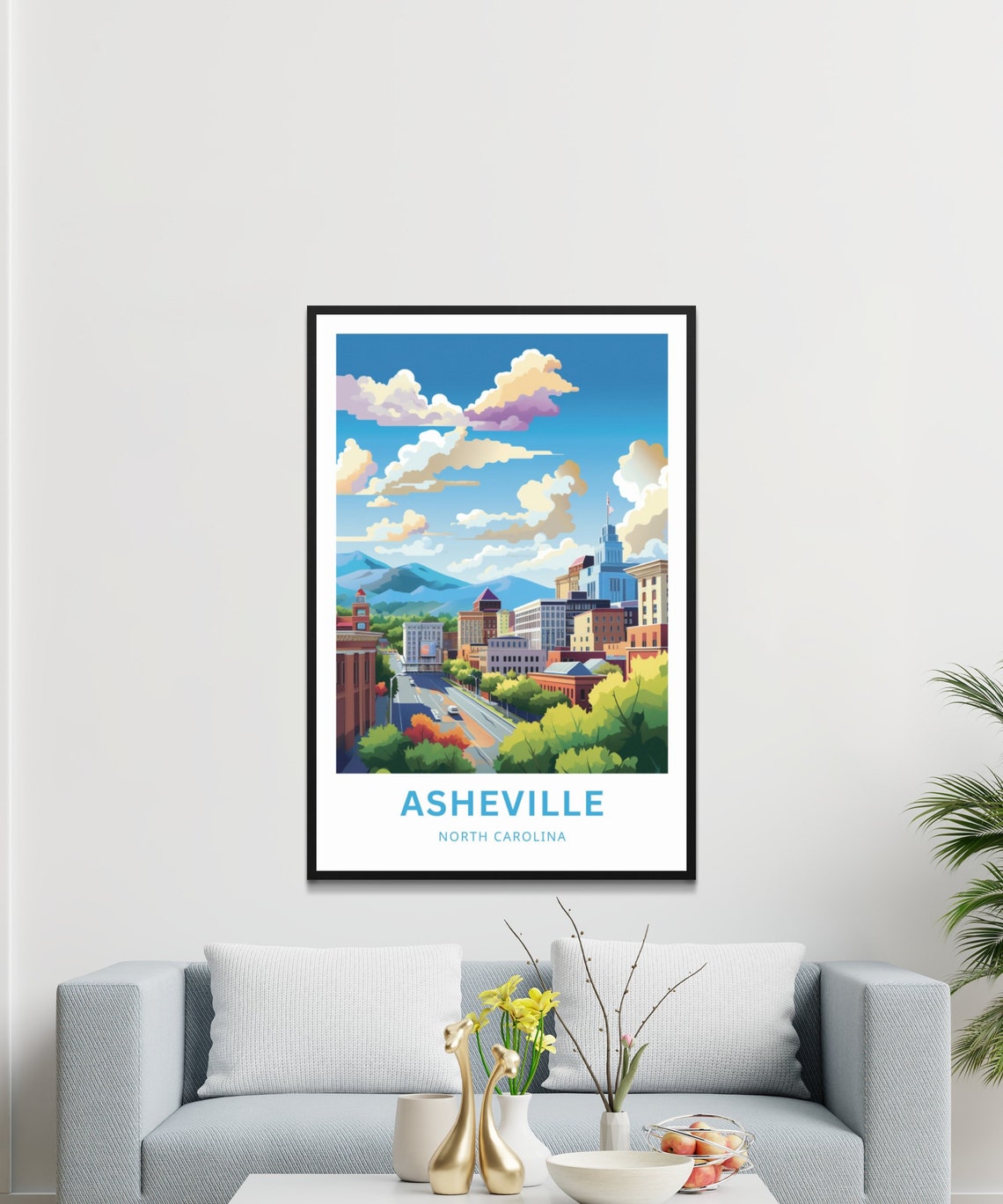 Asheville North Carolina Downtown Skyline Mountain View Poster - Image 3