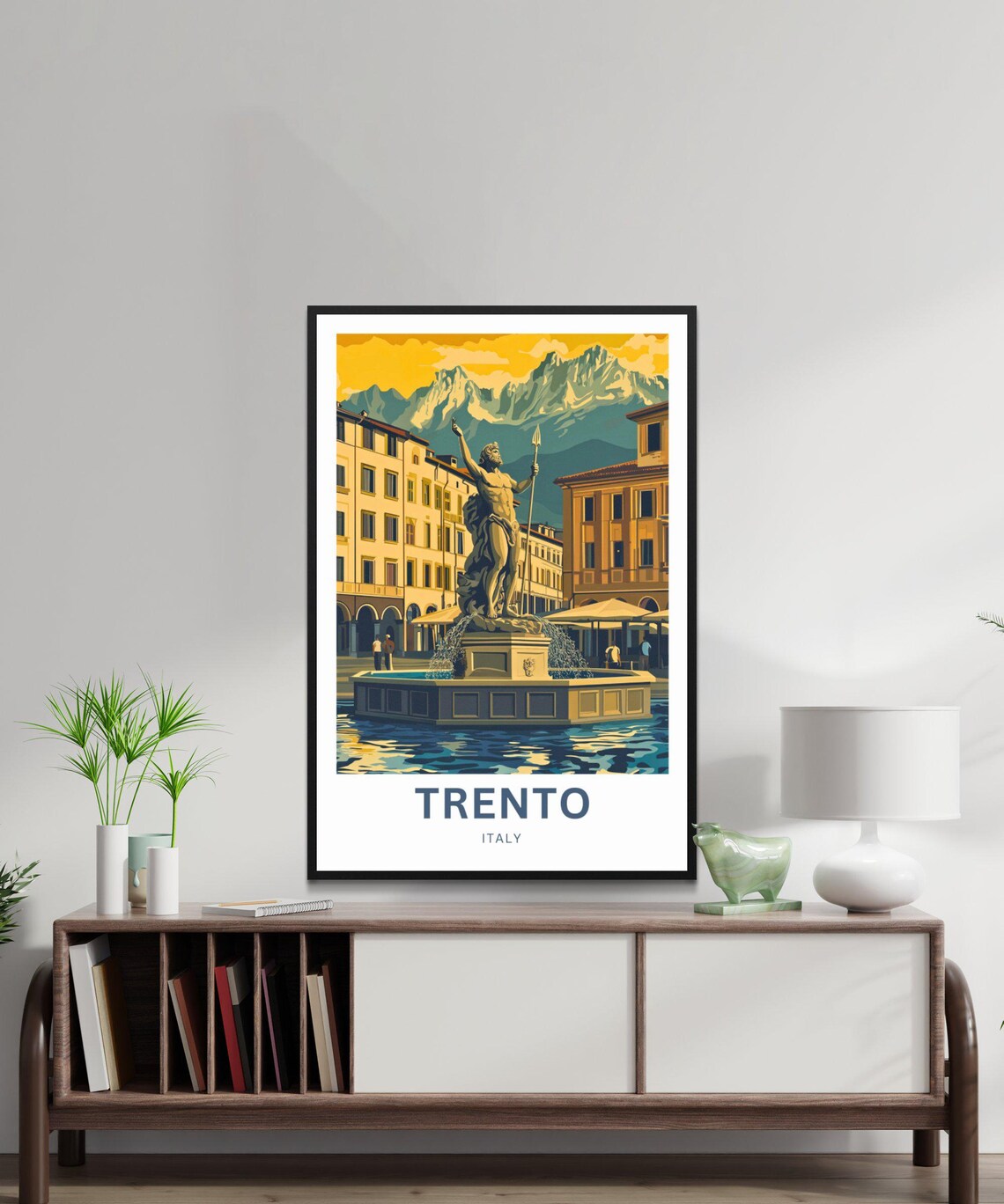 Trento Italy Neptune Fountain Piazza Mountain Vista Historic Poster - Image 3