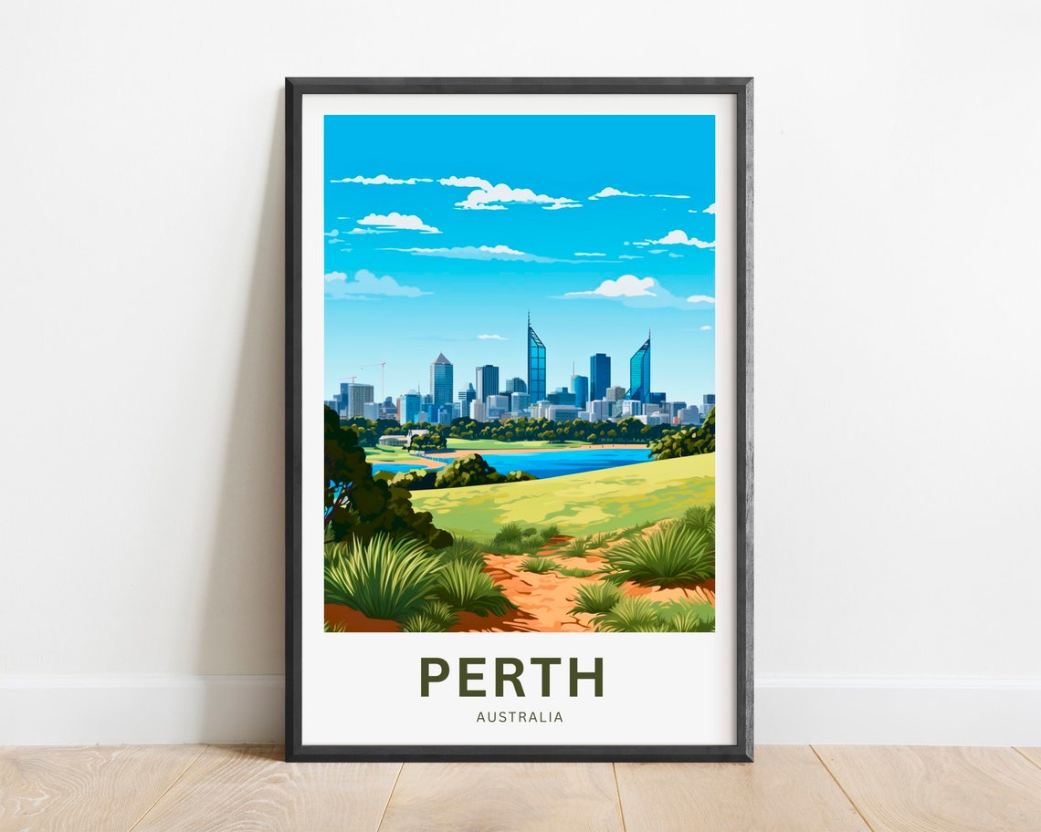 Perth Australia City Skyline Park Hill Green View Travel Poster