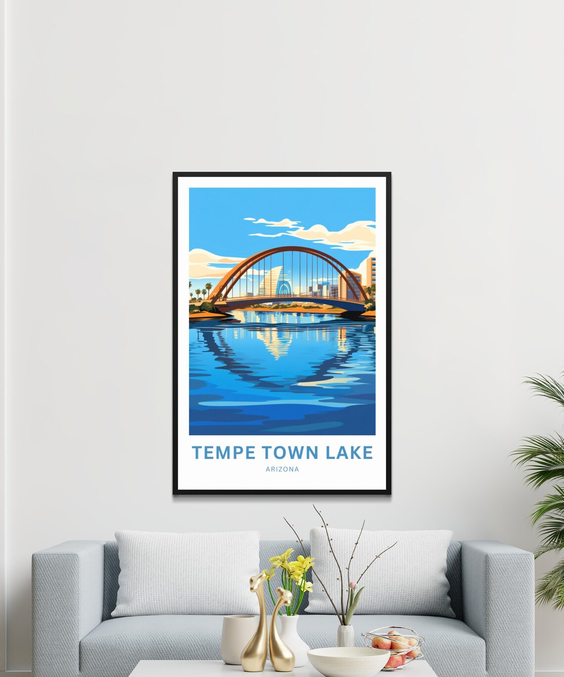 Tempe Town Lake Arizona Arch Bridge Reflection Travel Art Poster - Image 3