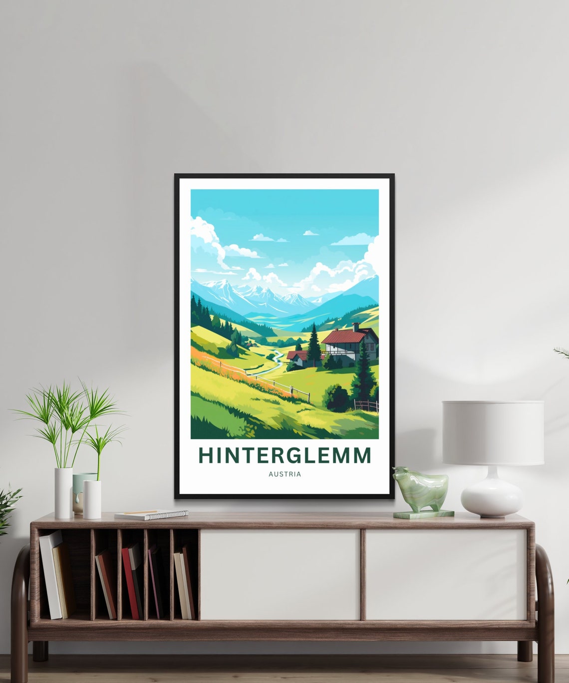 Hinterglemm Austria Green Alpine Meadow Chalet Travel Poster - Image 2