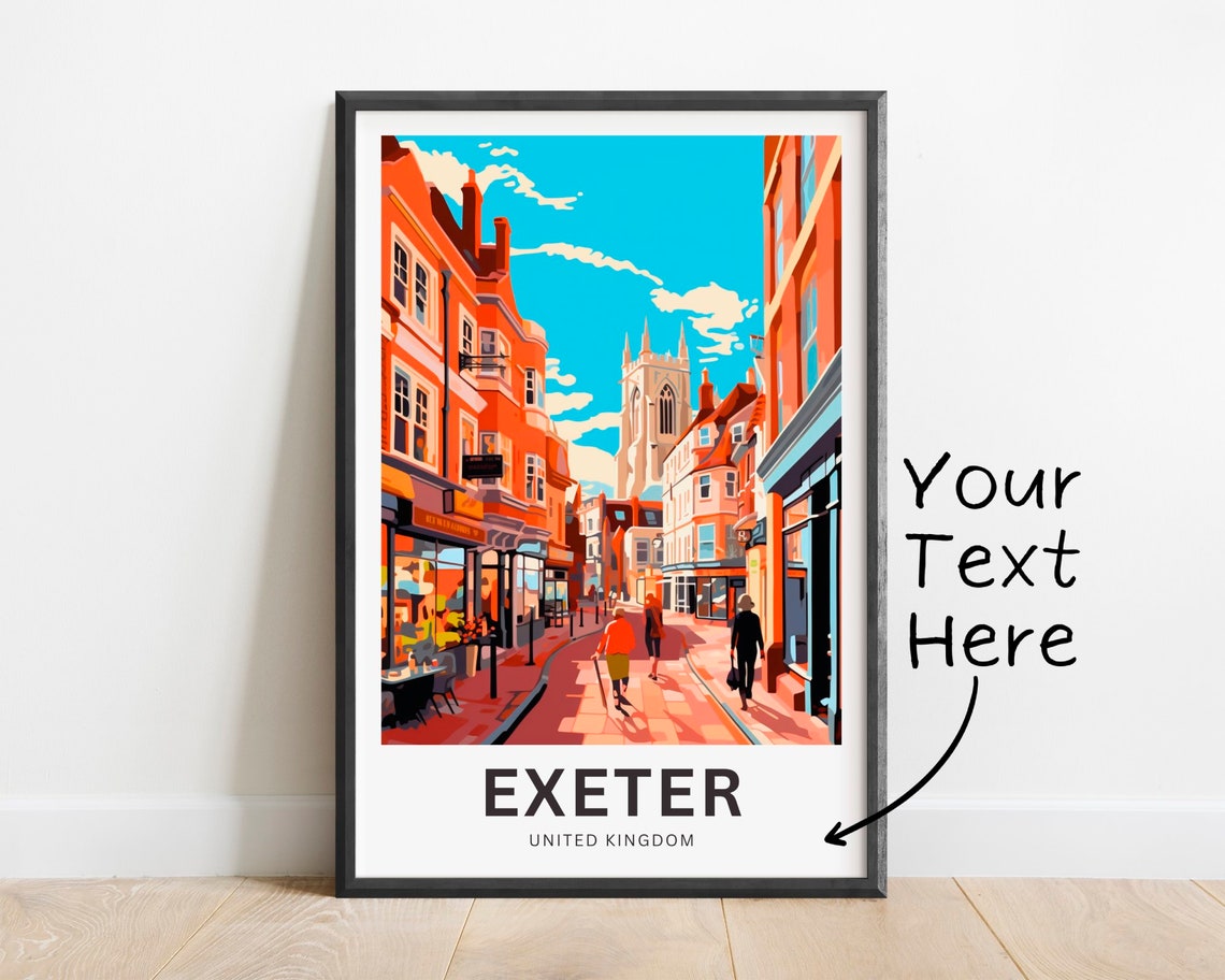 Personalized Exeter England Historic Street Cathedral Travel Poster