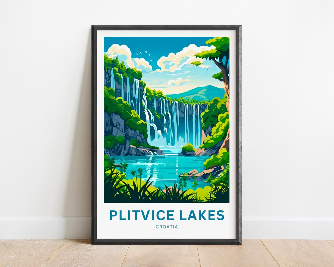 Plitvice Lakes Croatia Cascading Waterfalls Turquoise Pool Poster