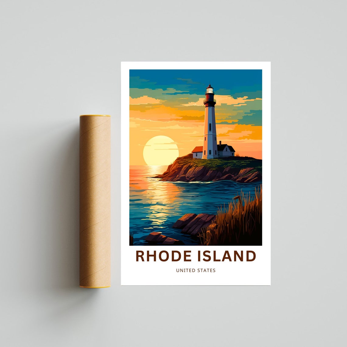 Rhode Island Lighthouse Coastal Sunset Ocean Waves Travel Poster - Image 4