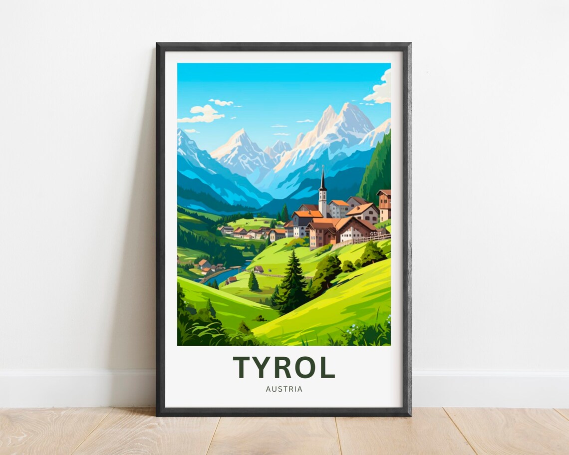 Tyrol Austria Alpine Village Snowcapped Peaks Vintage Travel Poster