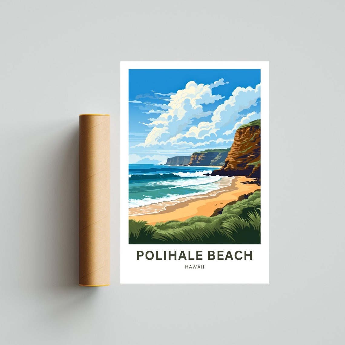 Polihale Beach Hawaii Red Sand Cliffs Ocean Waves Travel Poster - Image 4