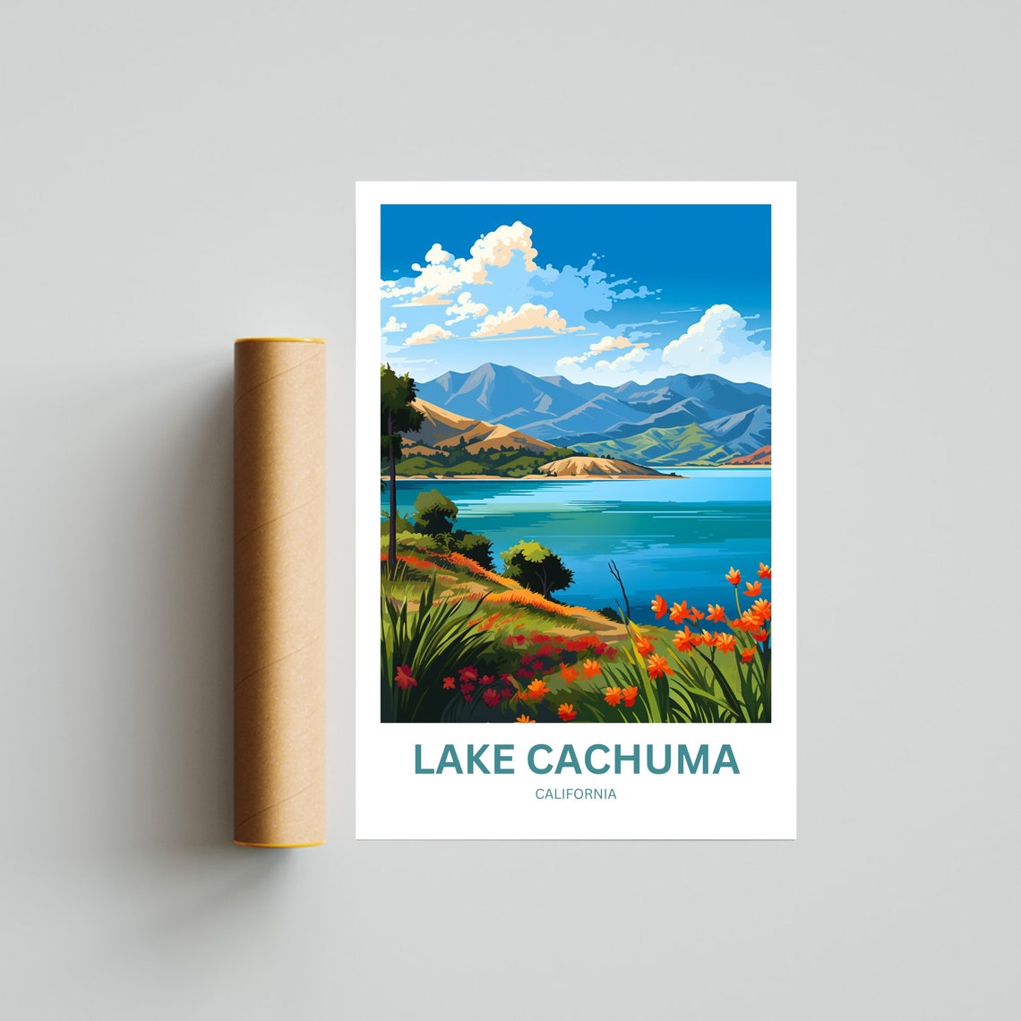 Lake Cachuma California Blue Lake Mountains Flowers Travel Poster - Image 4