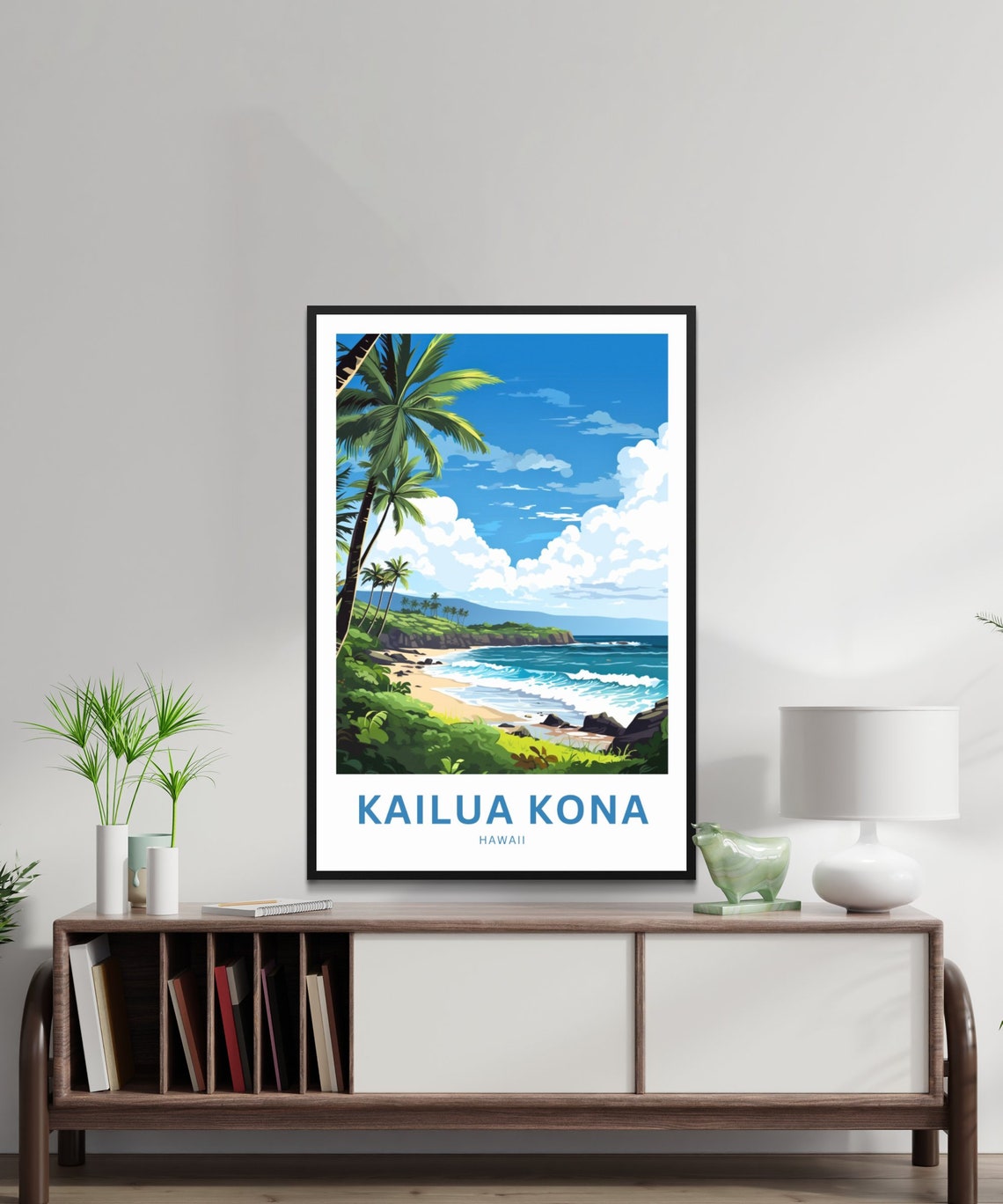 Personalized Kailua Kona Hawaii Tropical Palm Beach Travel Poster - Image 2