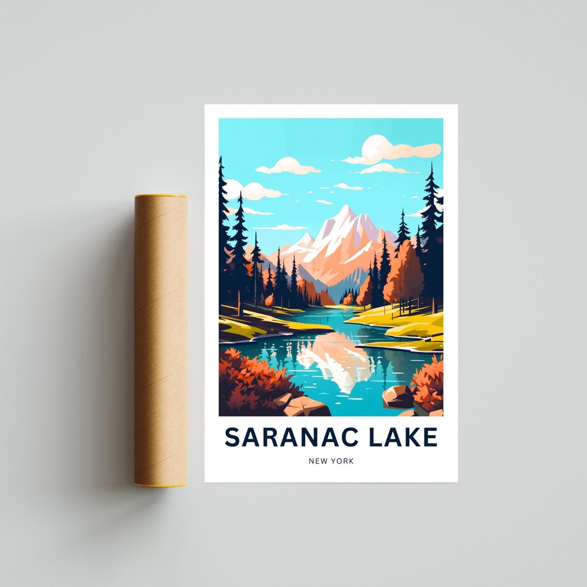 Saranac Lake New York Adirondack Autumn Forest Travel Poster - Image 4