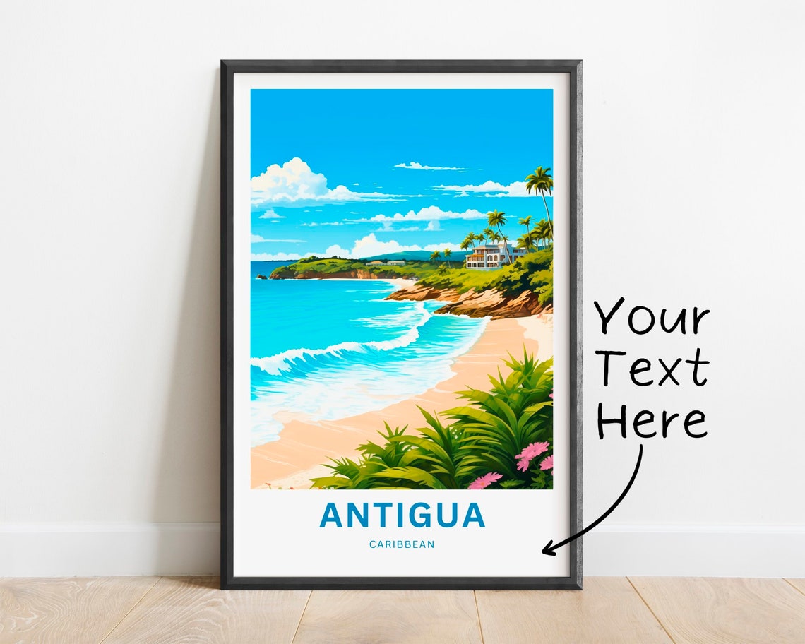 Personalized Antigua Caribbean Beach Custom Text Travel Poster