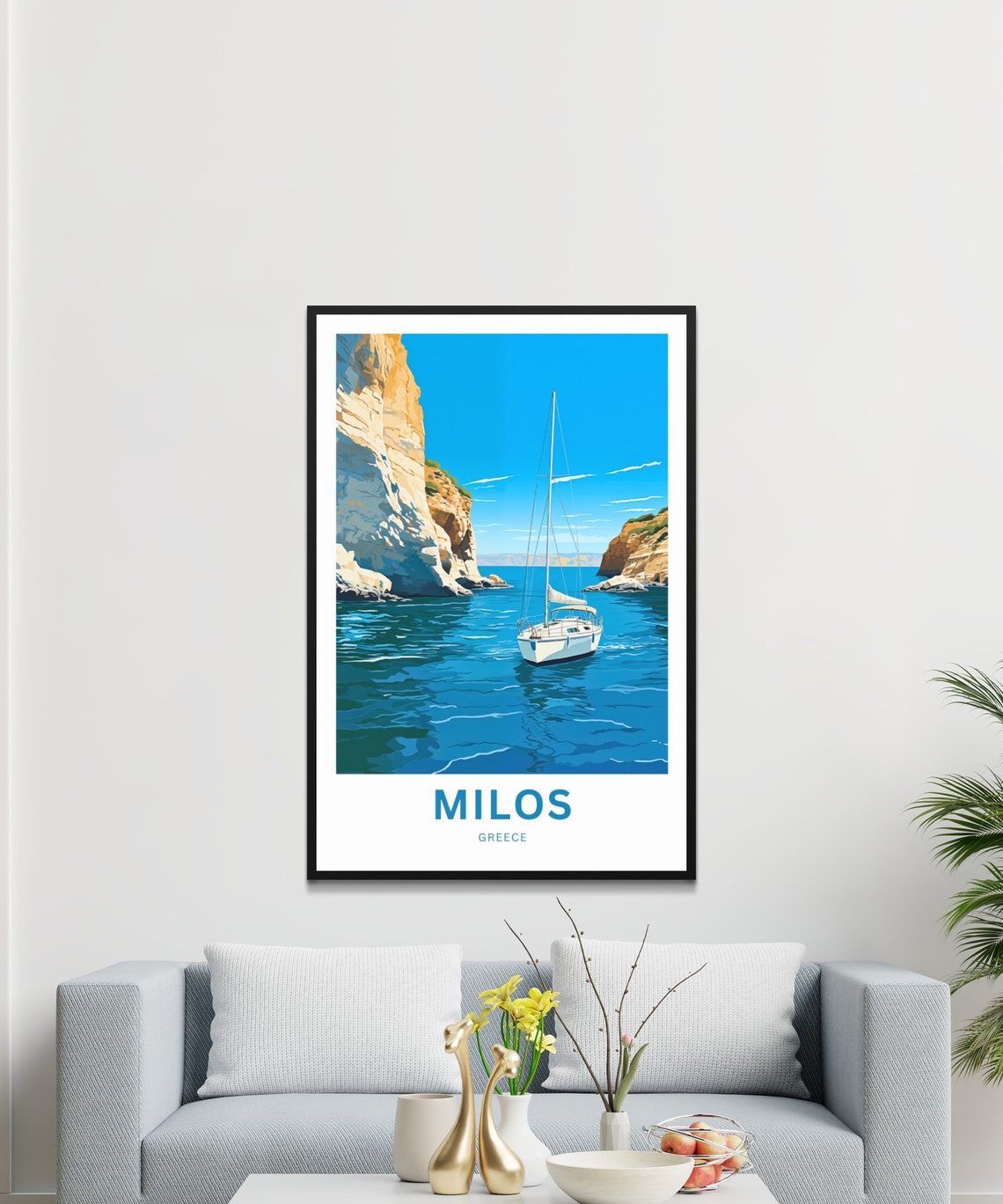 Milos Greece White Cliffs Sailboat Clear Blue Sea Travel Poster - Image 3