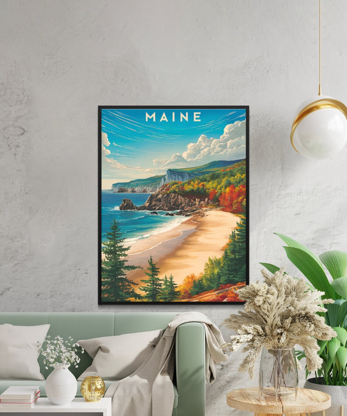 Maine Autumn Coast Vintage Style Travel Poster New England Beach Decor - Image 2