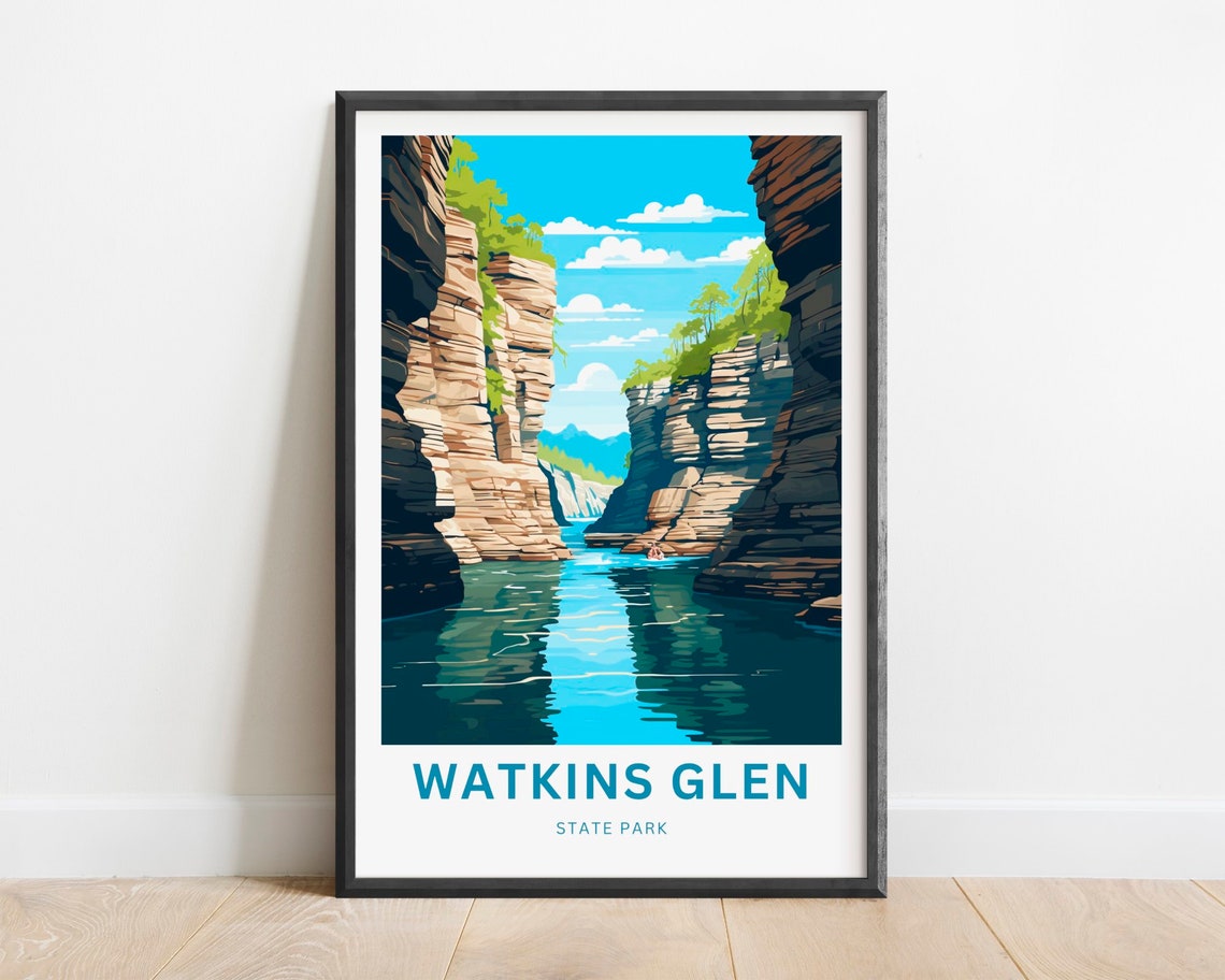 Watkins Glen State Park Canyon River Layered Rock Walls Travel Poster