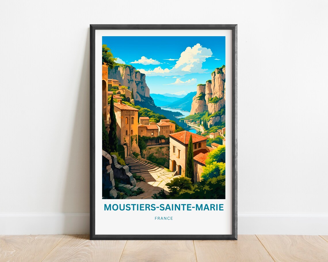 Moustiers-Sainte-Marie France Cliffside Village Valley Travel Poster