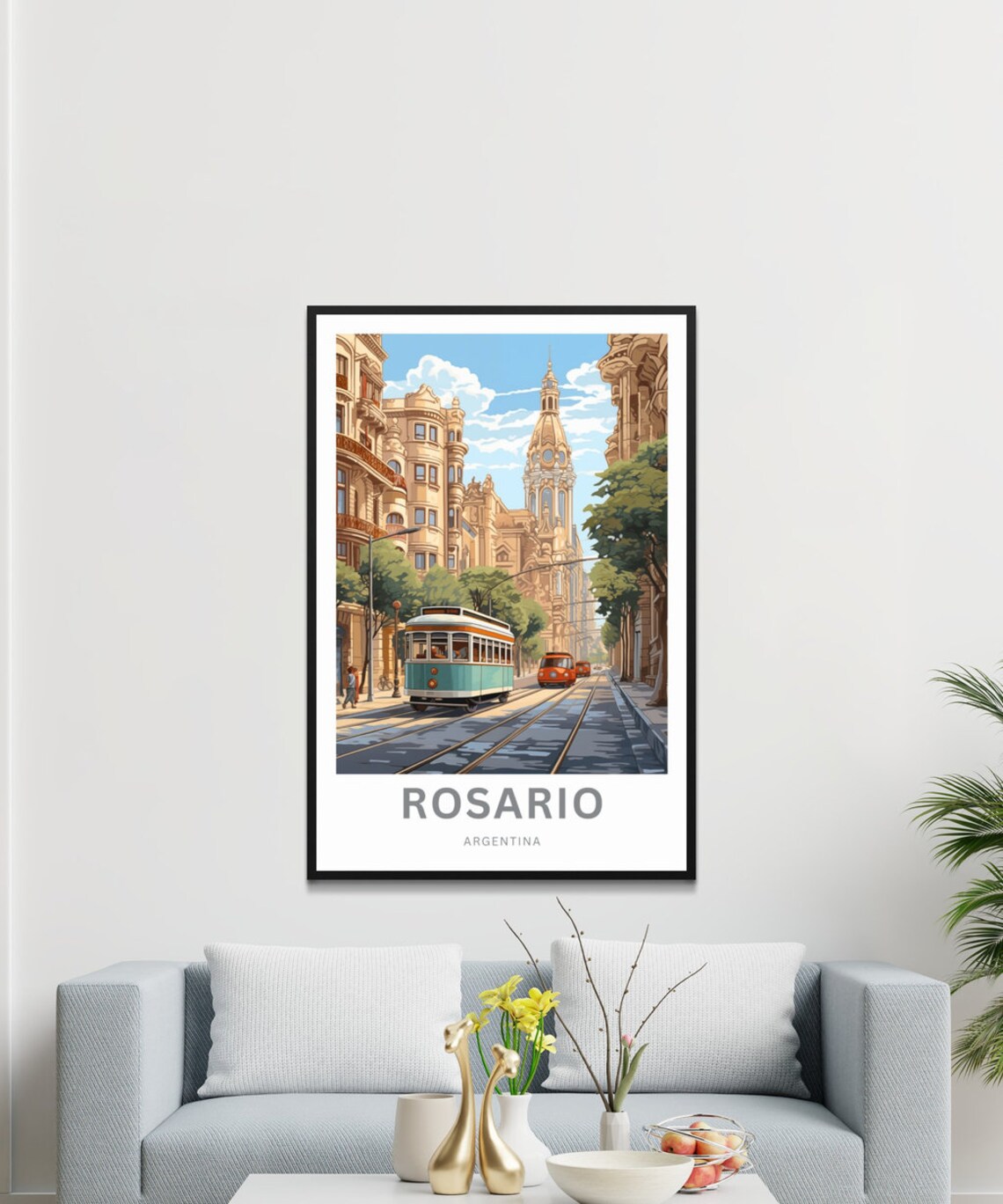 Rosario Argentina Vintage Tram Street Custom Text Travel Poster - Image 3
