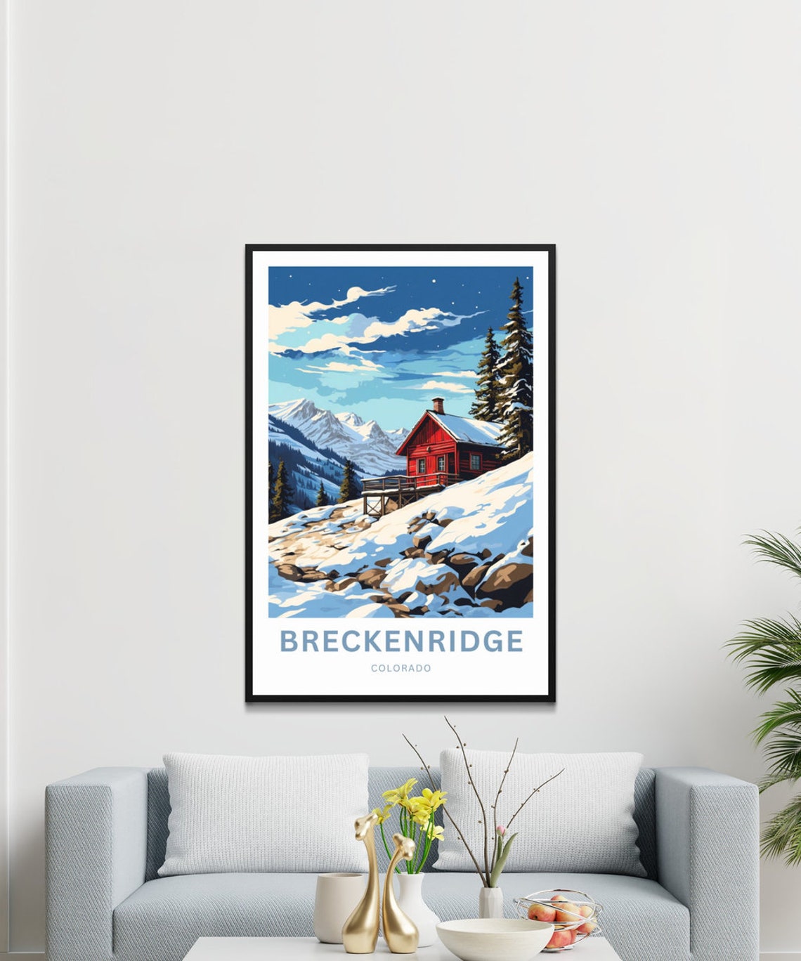 Breckenridge Colorado Red Cabin Snowy Peaks Custom Text Poster - Image 3