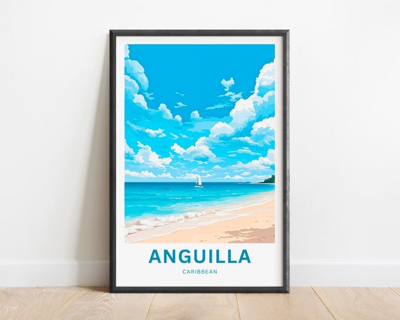 Anguilla Travel Print Anguilla Poster Caribbean Wall Art Framed Present Gift Caribbean Present