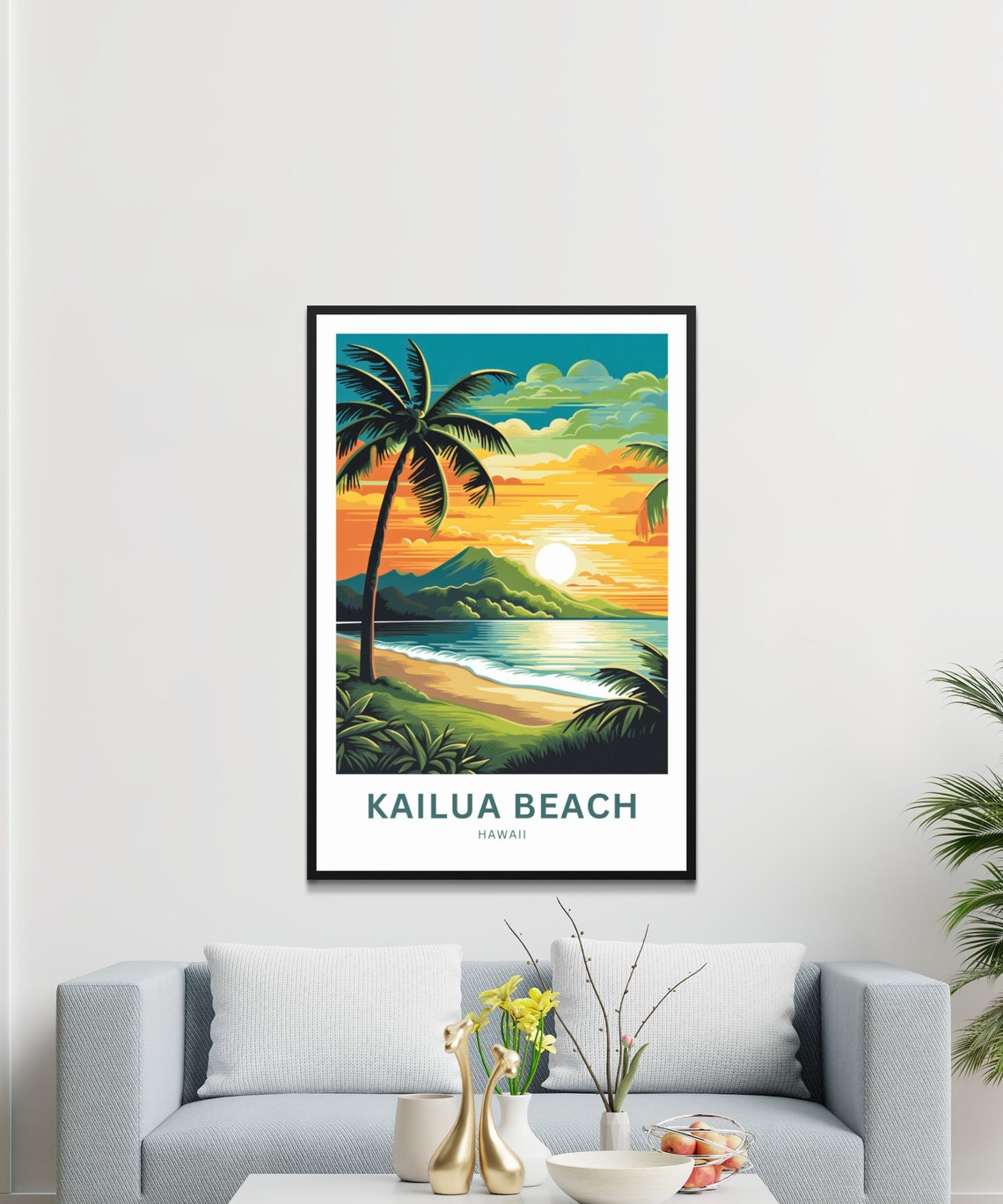 Kailua Beach Hawaii Sunset Palm Tree Personalized Travel Poster - Image 2
