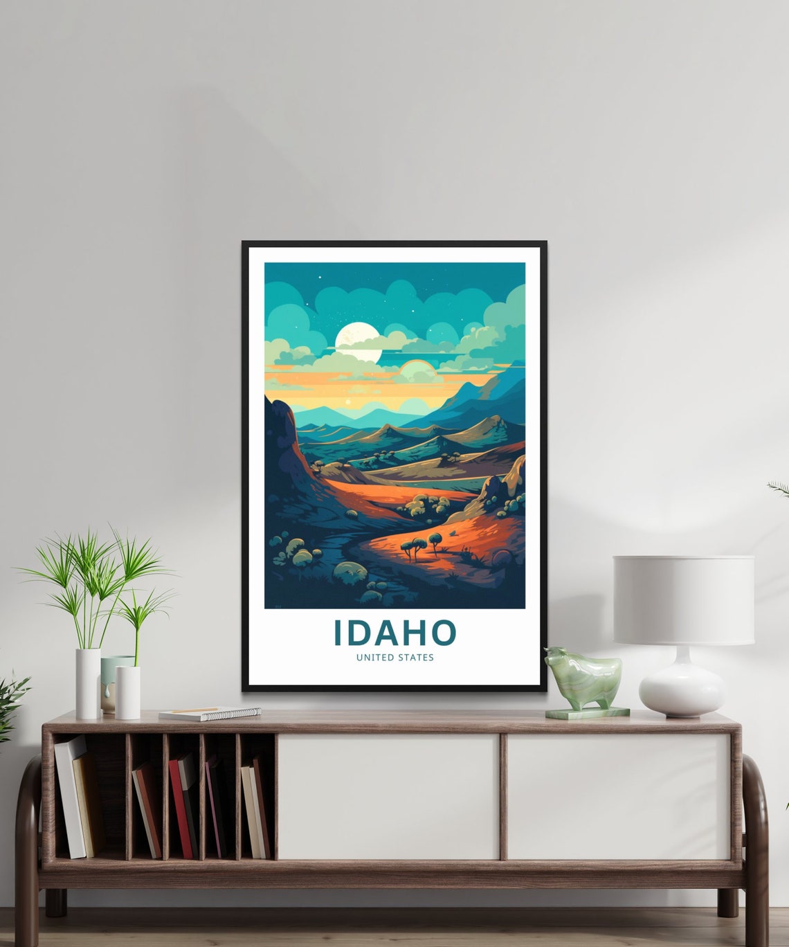 Idaho Desert Night Moonlit Valley Mountain Moon Travel Poster - Image 2