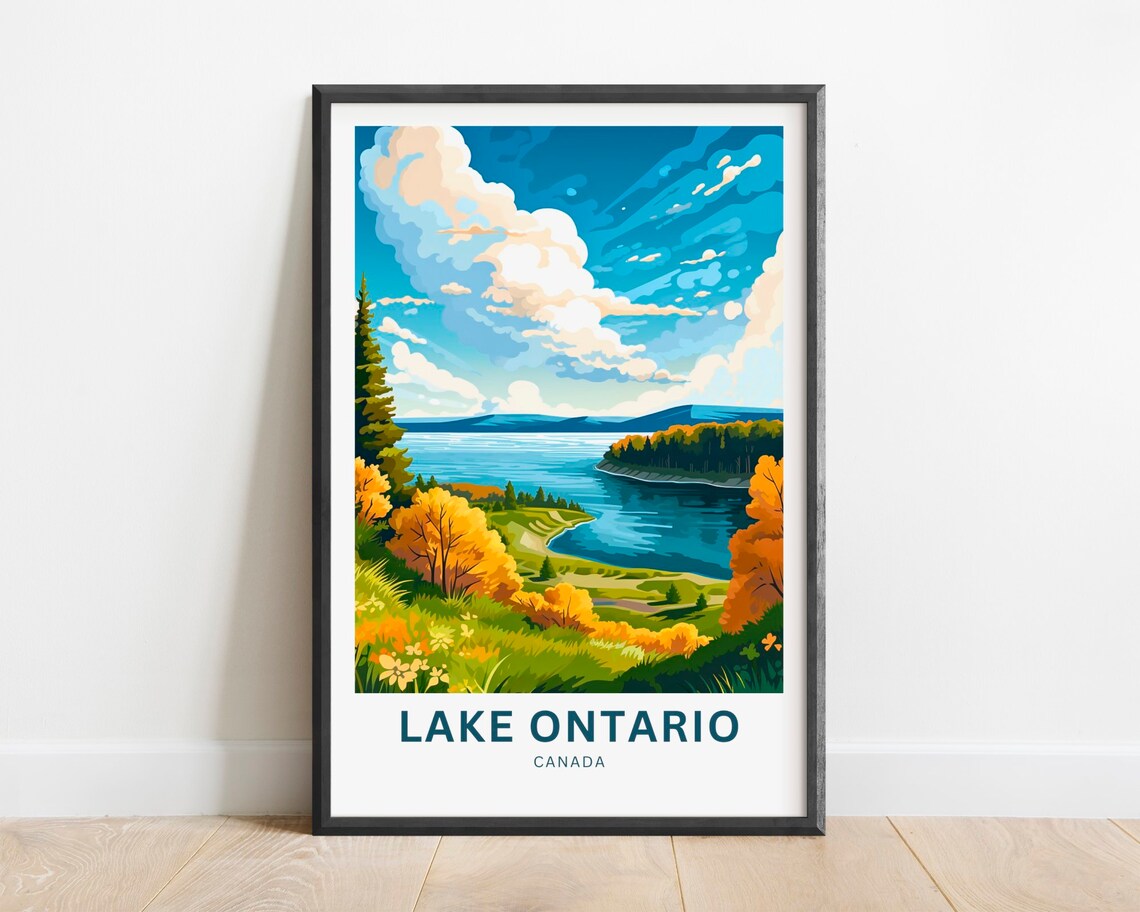 Lake Ontario Canada Calm Autumn Inlet Hills View Travel Poster