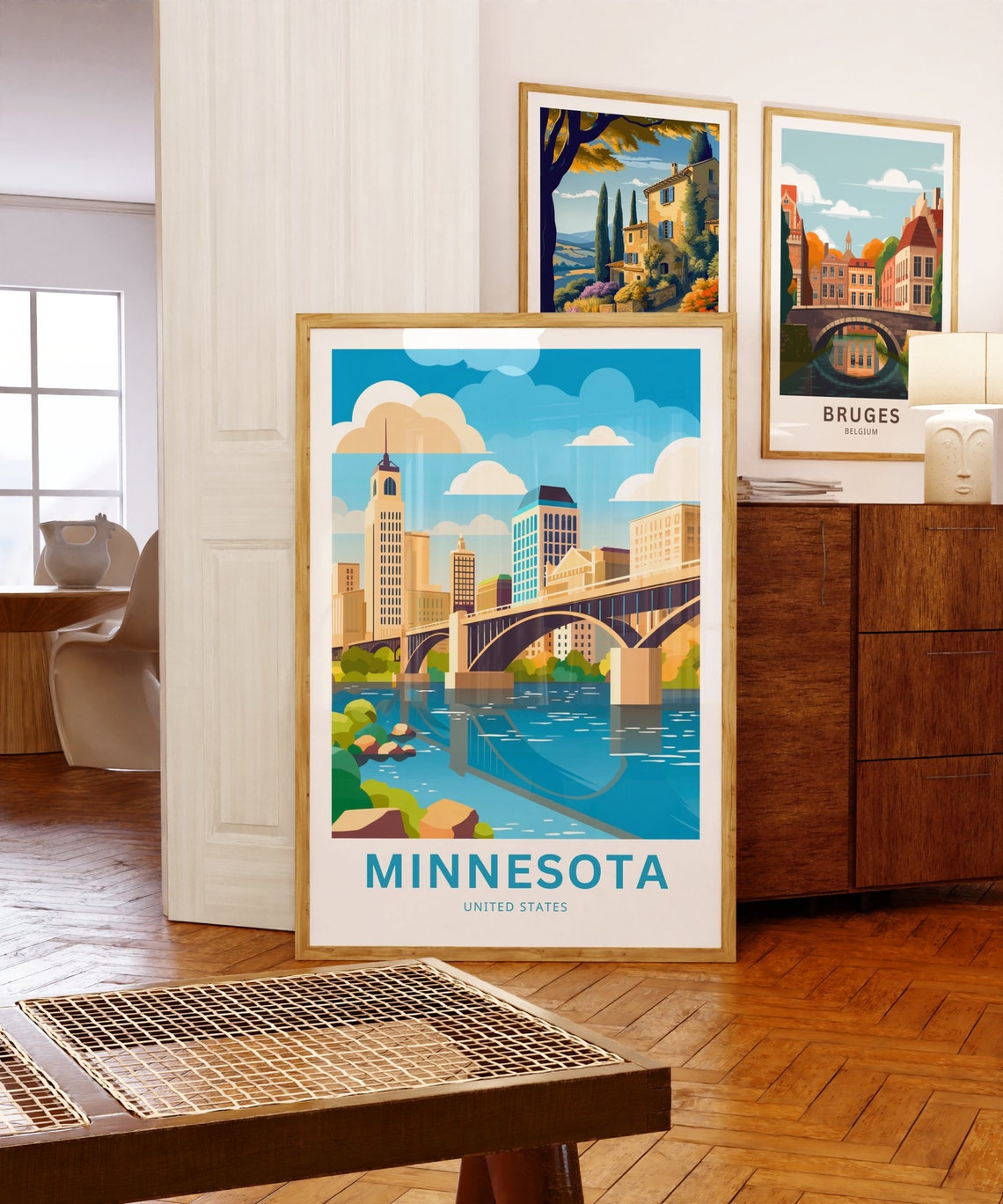Minnesota Personalized Travel Poster River Bridge Custom Text Art - Image 5