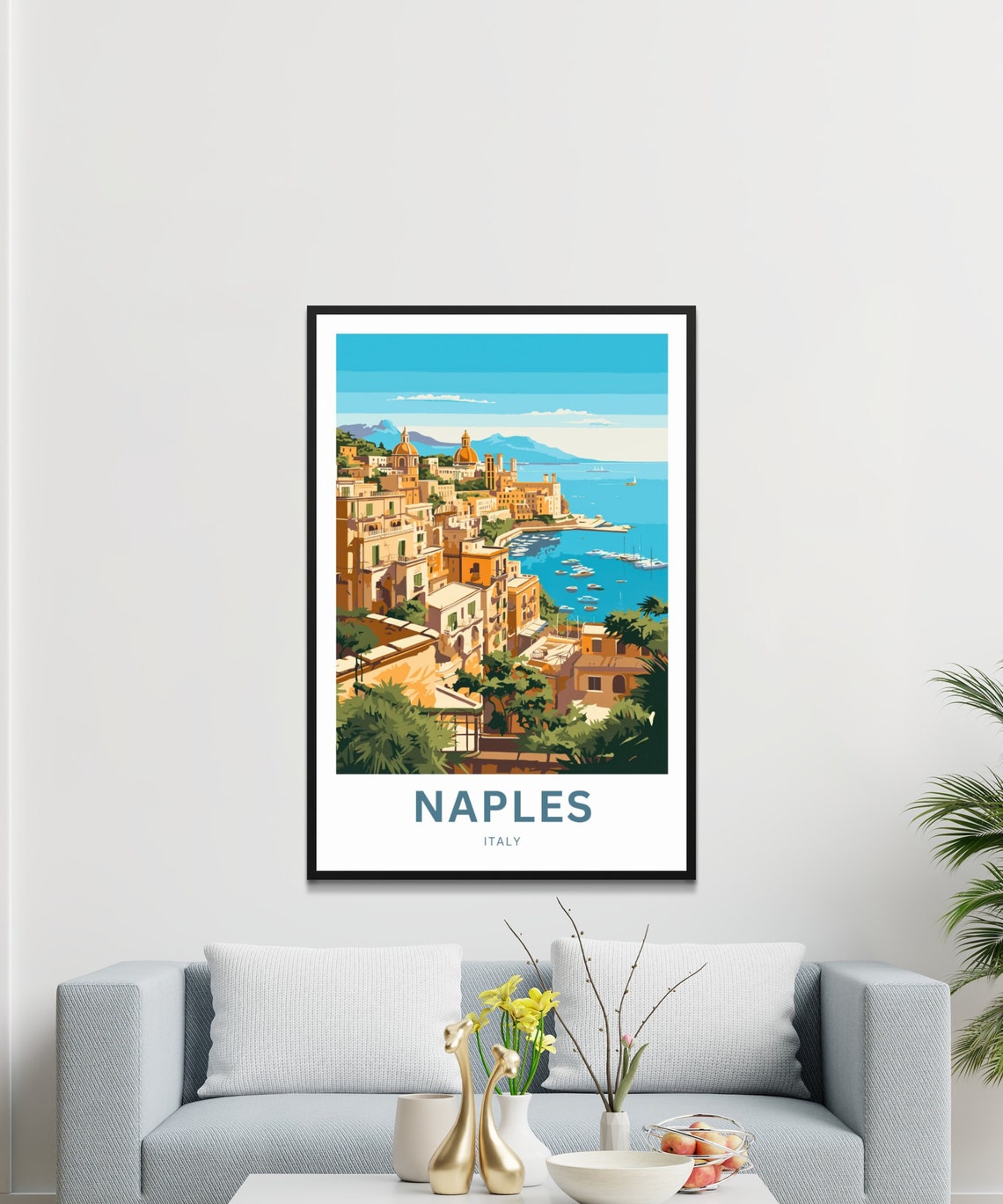 Naples Italy Coastal Old Town Customizable Bay Travel Poster - Image 3