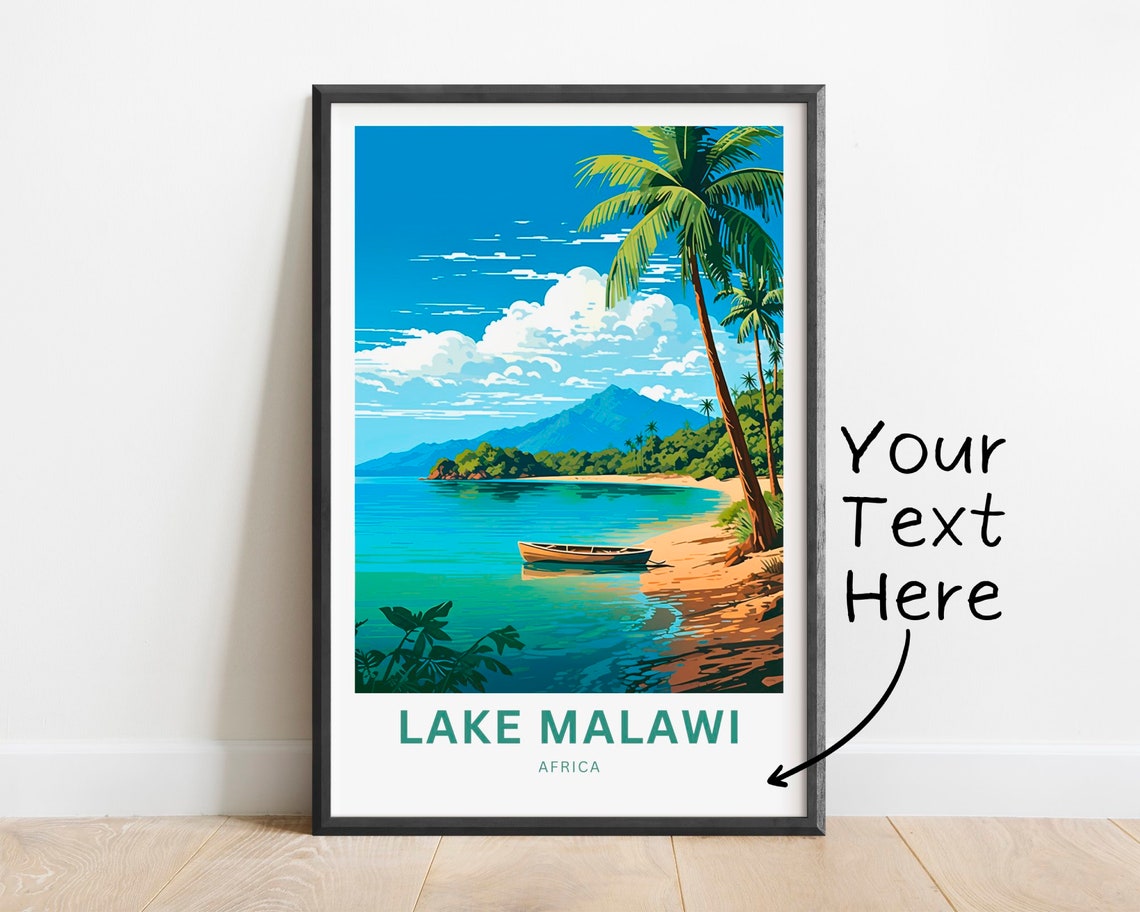 Lake Malawi Africa Turquoise Shore Boat Personalized Travel Poster
