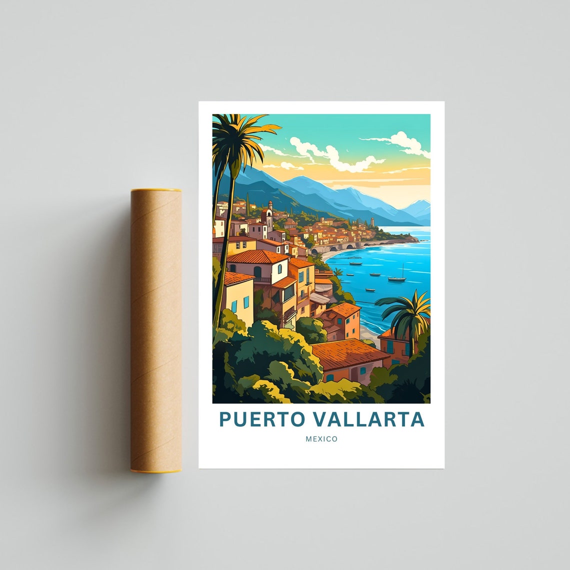 Puerto Vallarta Travel Print Puerto Vallarta Poster Mexico Wall Art Framed Present Gift Mexico Decor Present Customize Your Text - Image 4