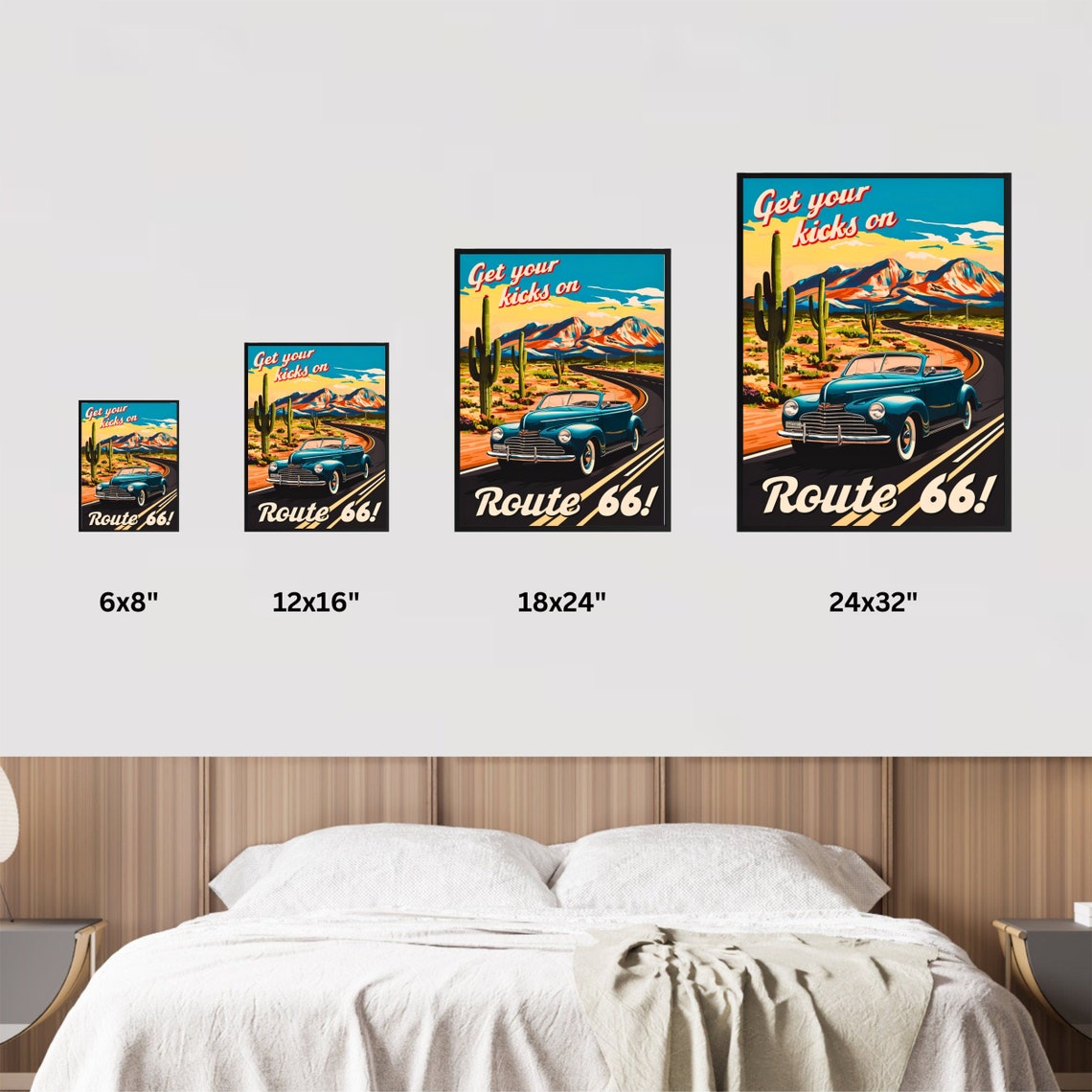 Get Your Kicks on Route 66 Retro Road Trip Desert Scenic Poster - Image 3