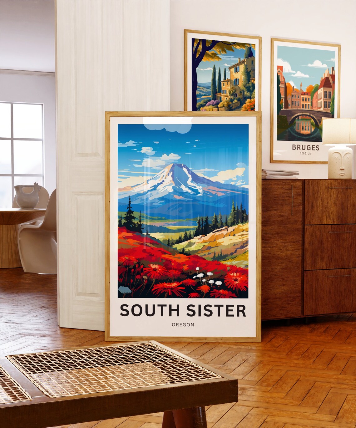 South Sister Oregon Autumn River Forest Valley Travel Poster - Image 5