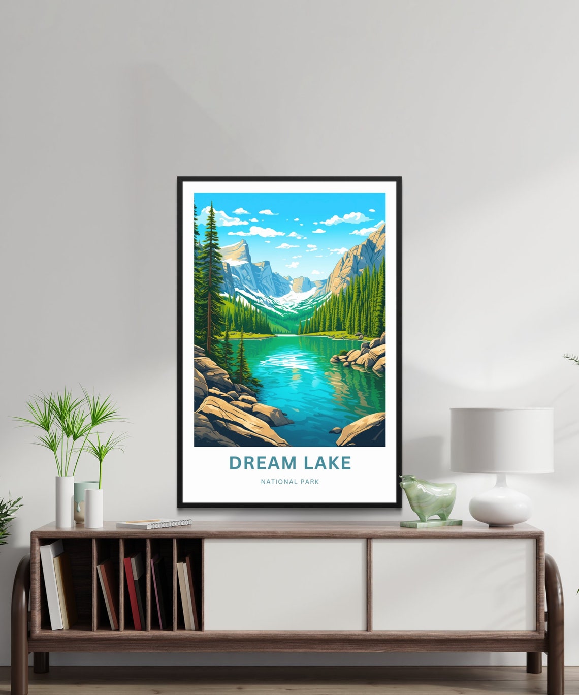 Dream Lake National Park Teal Alpine Lake Pine Forest Travel Poster - Image 2