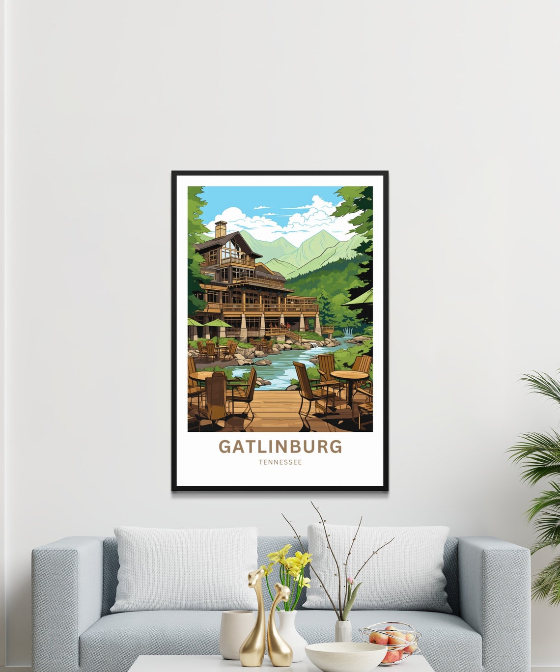 Gatlinburg Tennessee Mountain Lodge River Deck Retreat Poster - Image 4