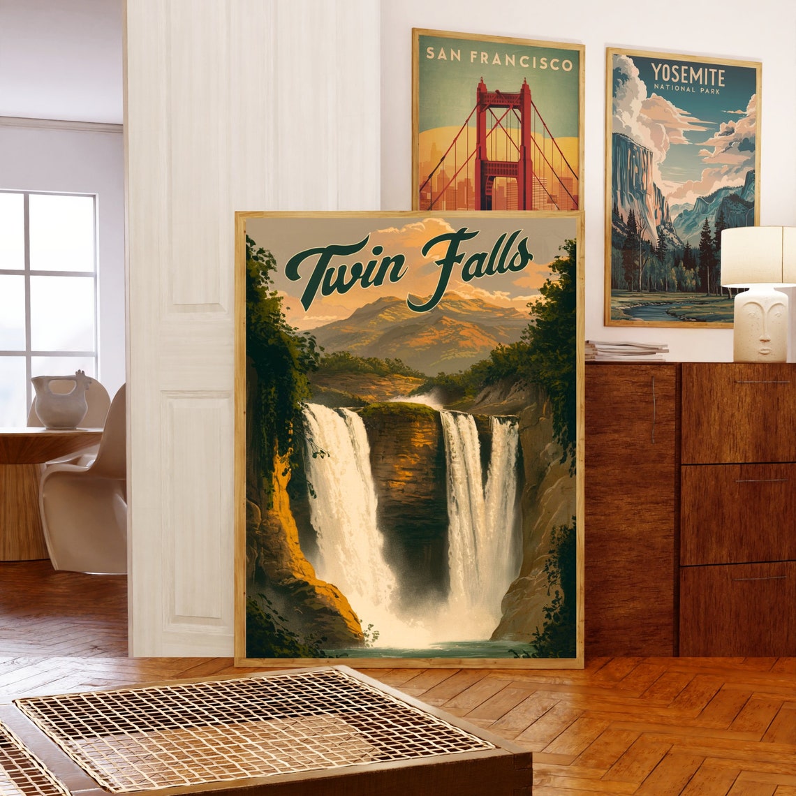 Twin Falls Idaho Waterfall Script Vintage Retro Travel Poster - Image 5