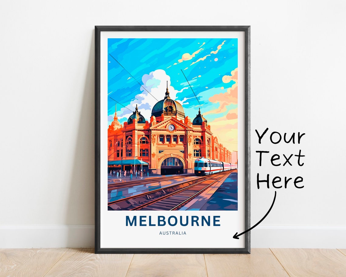 Melbourne Australia Train Station Customizable Skyline Travel Poster
