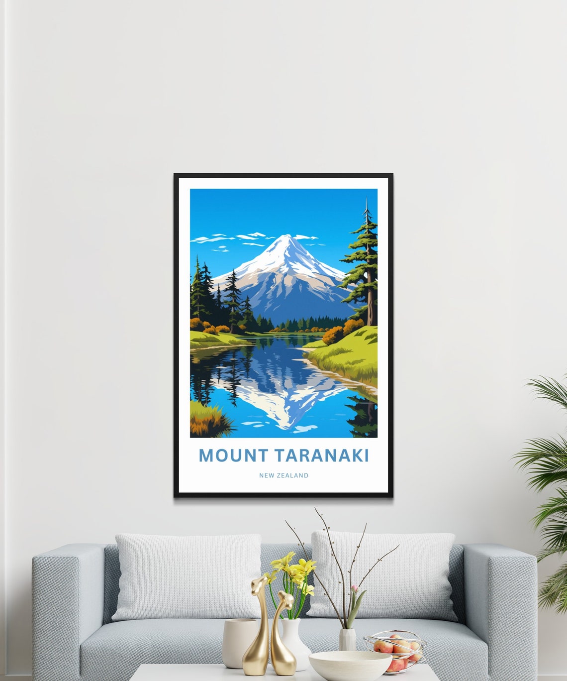 Mount Taranaki New Zealand Snowcapped Volcano Lake Reflection Poster - Image 3