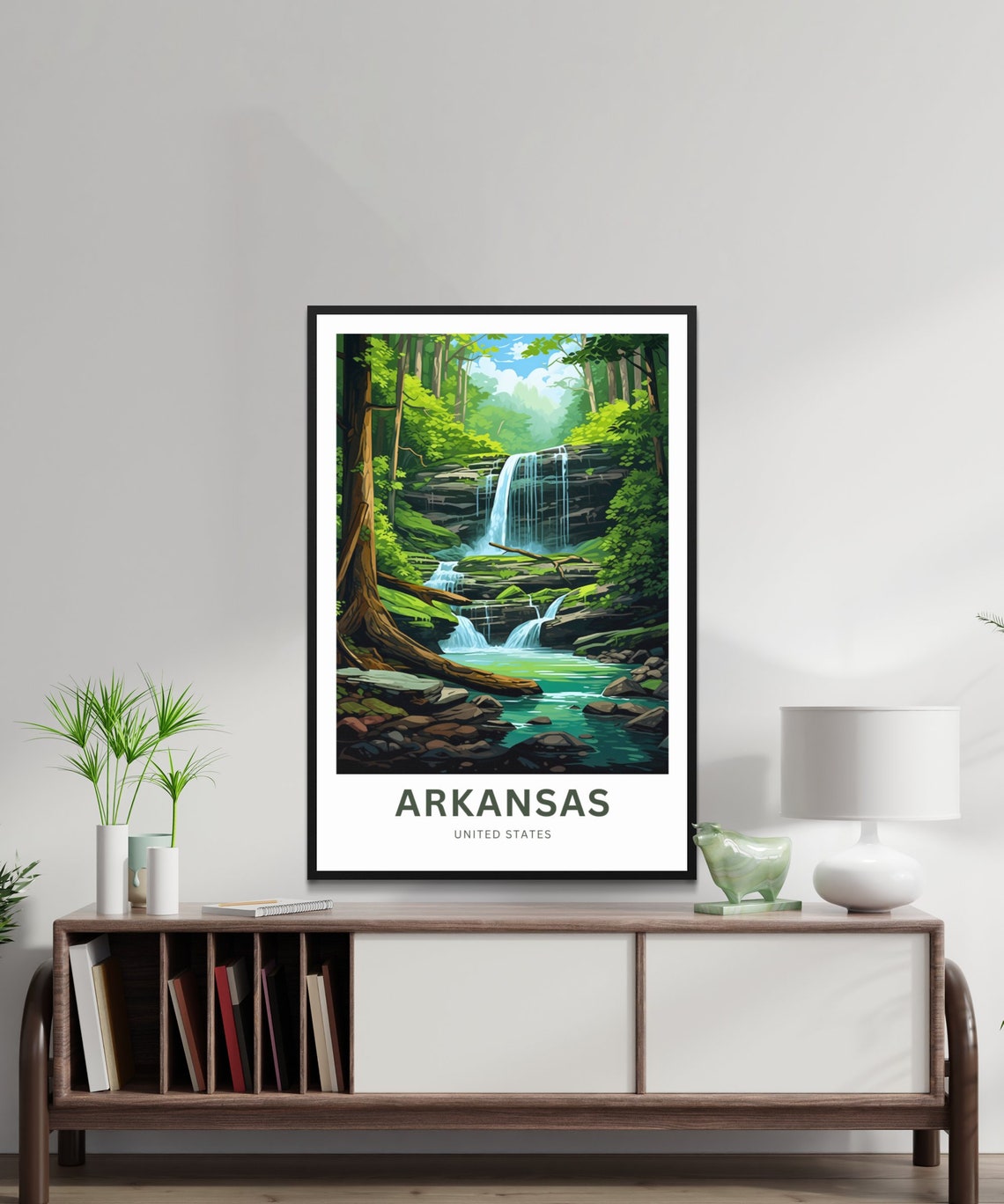 Arkansas Forest Waterfall Fallen Log Stream Nature Travel Poster - Image 2