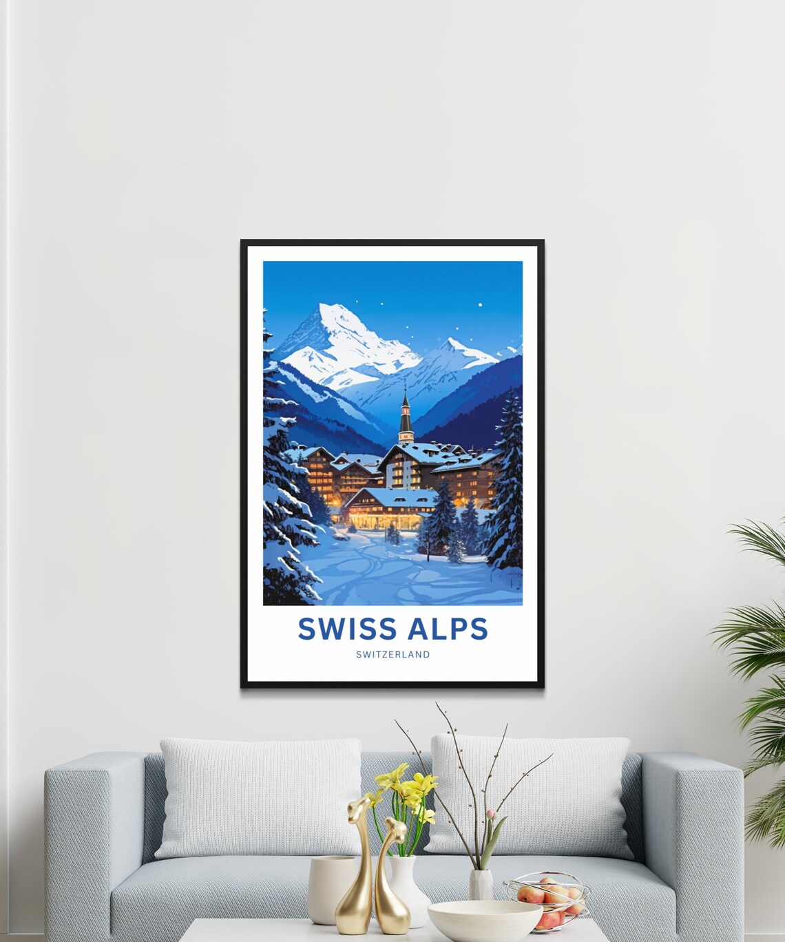 Swiss Alps Switzerland Snowy Village Night Alpine Winter Travel Poster - Image 3