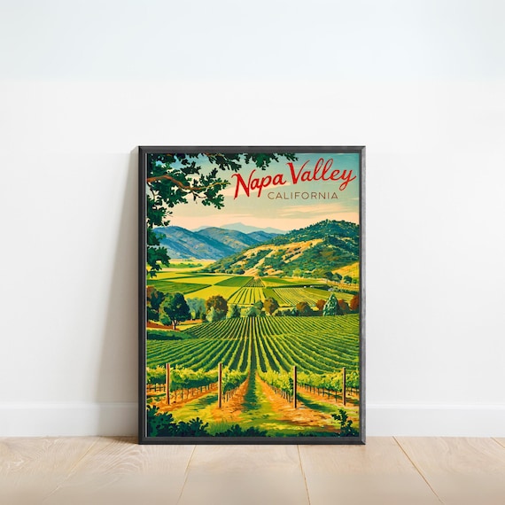Napa Valley California Vineyard Hills Wine Country Vintage Travel Poster