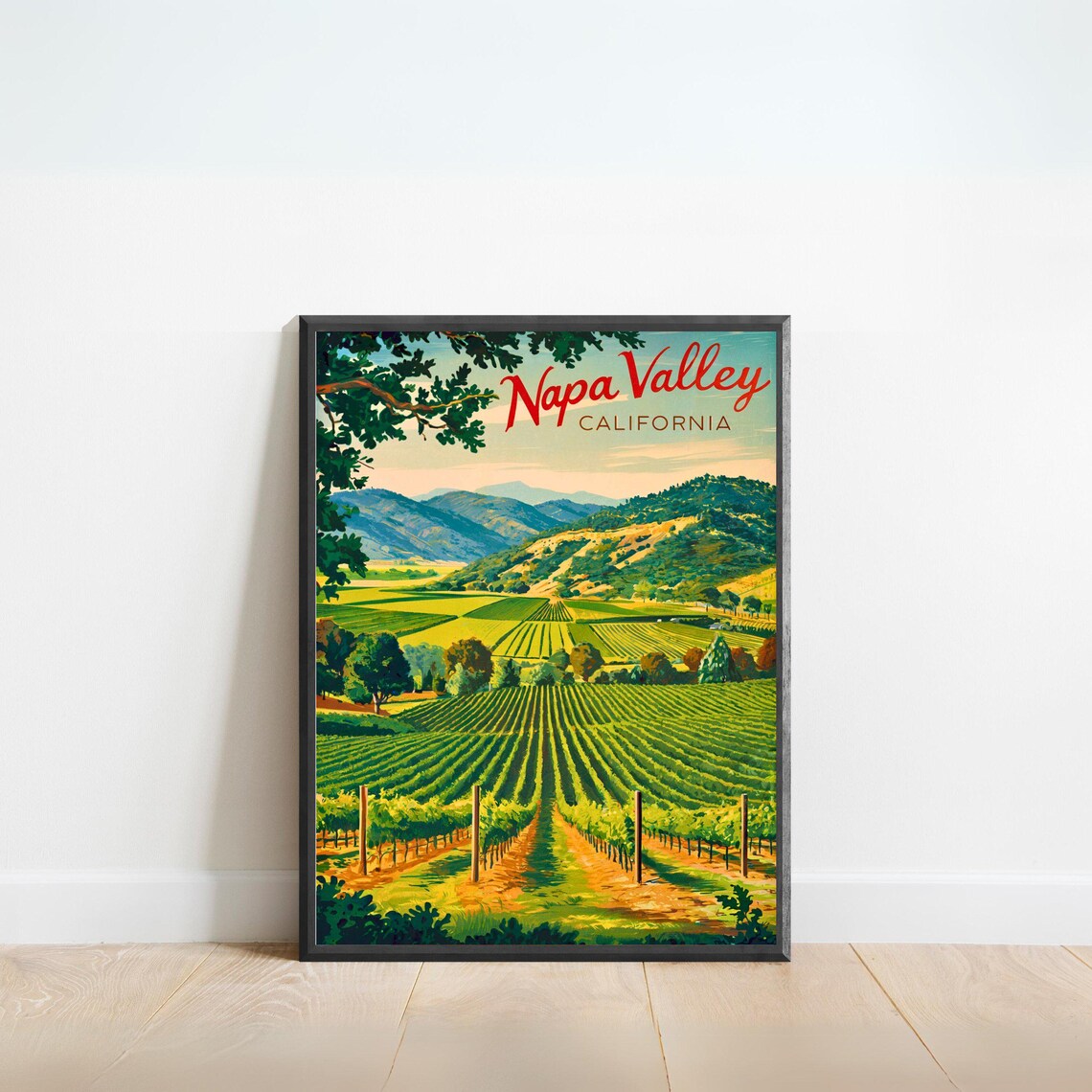 Napa Valley California Vineyard Hills Wine Country Vintage Travel Poster