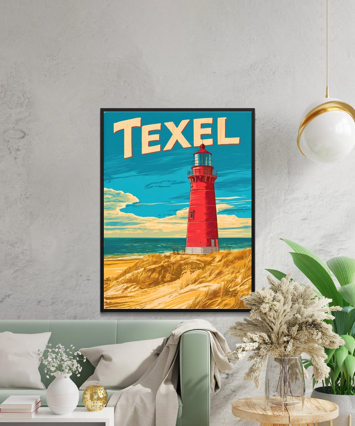 Texel Netherlands Red Lighthouse Sand Dunes Vintage Travel Poster - Image 2