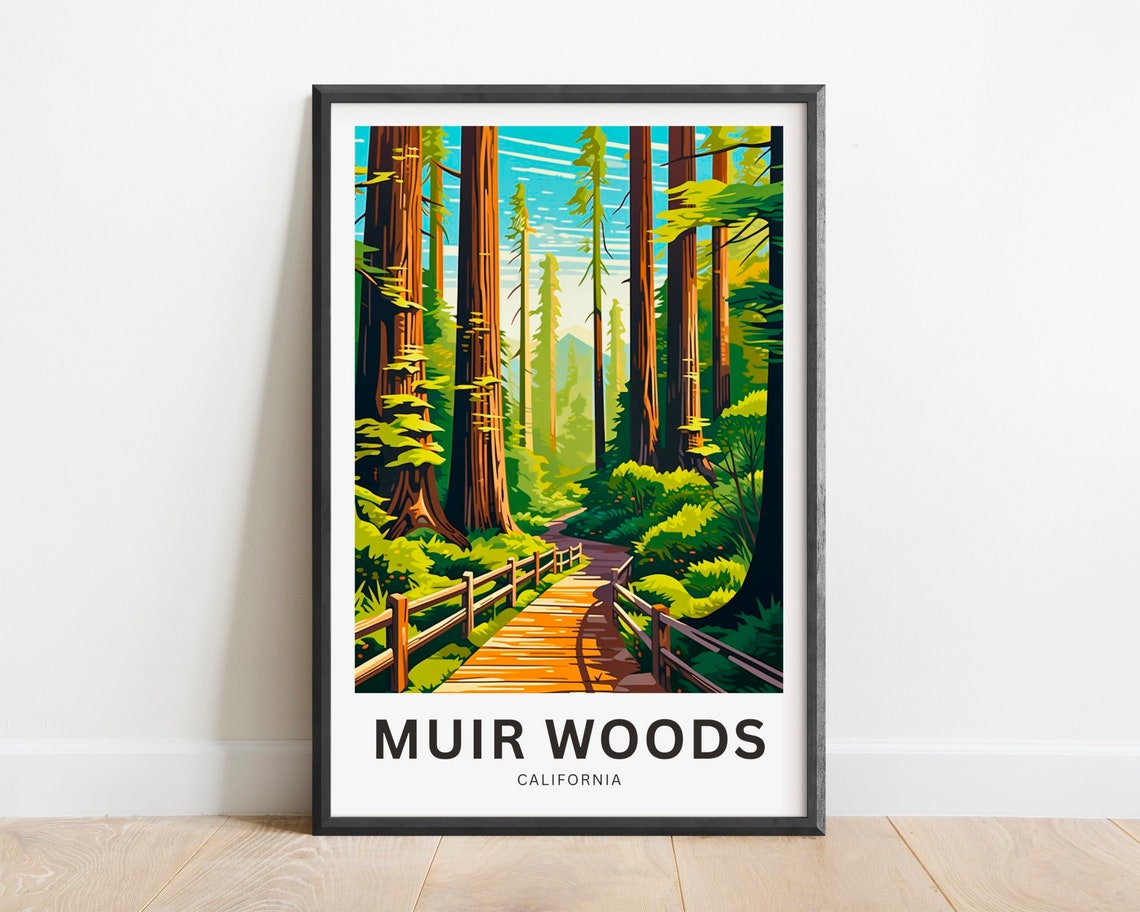 Muir Woods California Redwood Forest Boardwalk Vintage Travel Poster