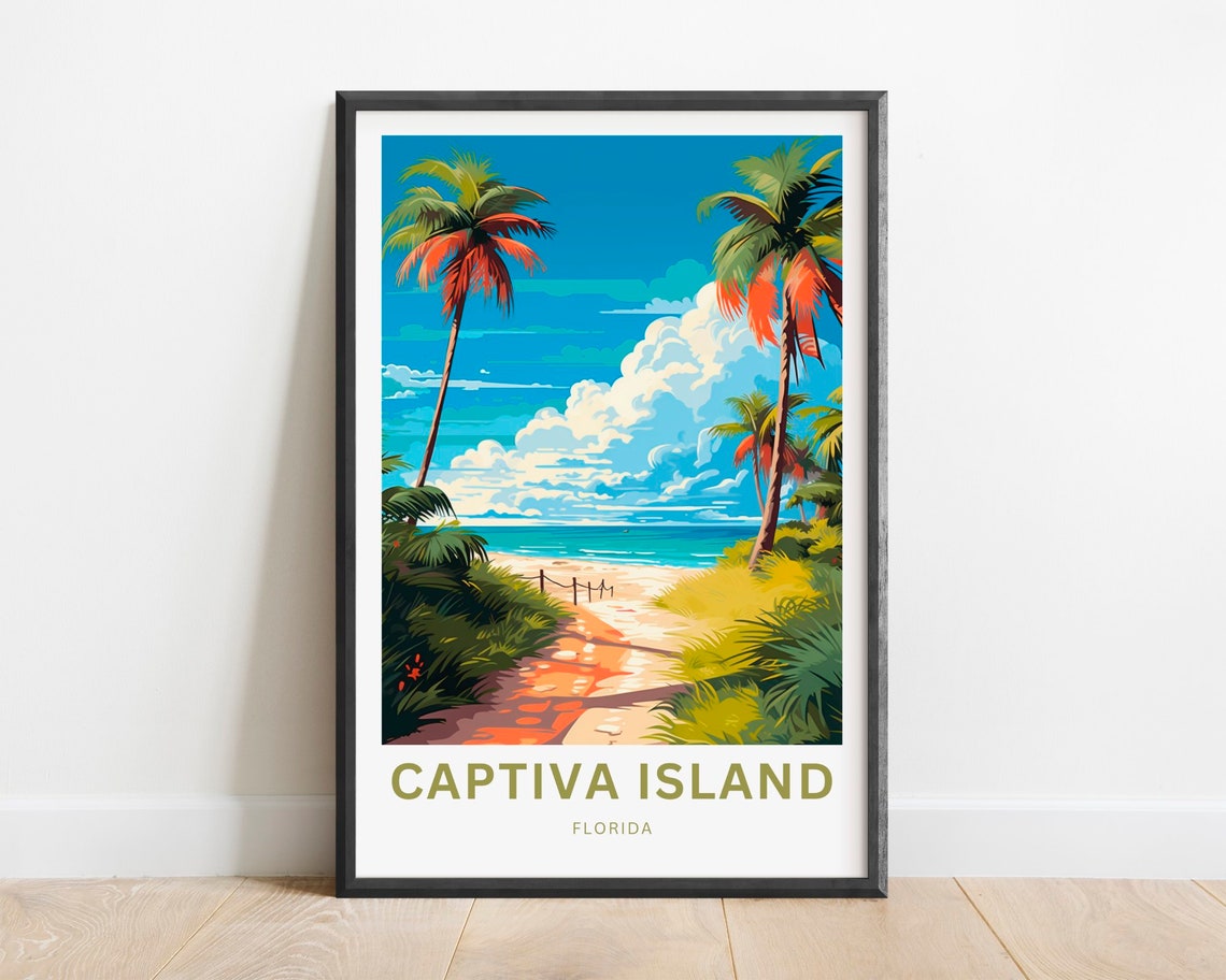 Captiva Island Florida Palm Beach Path Retro Illustrated Poster
