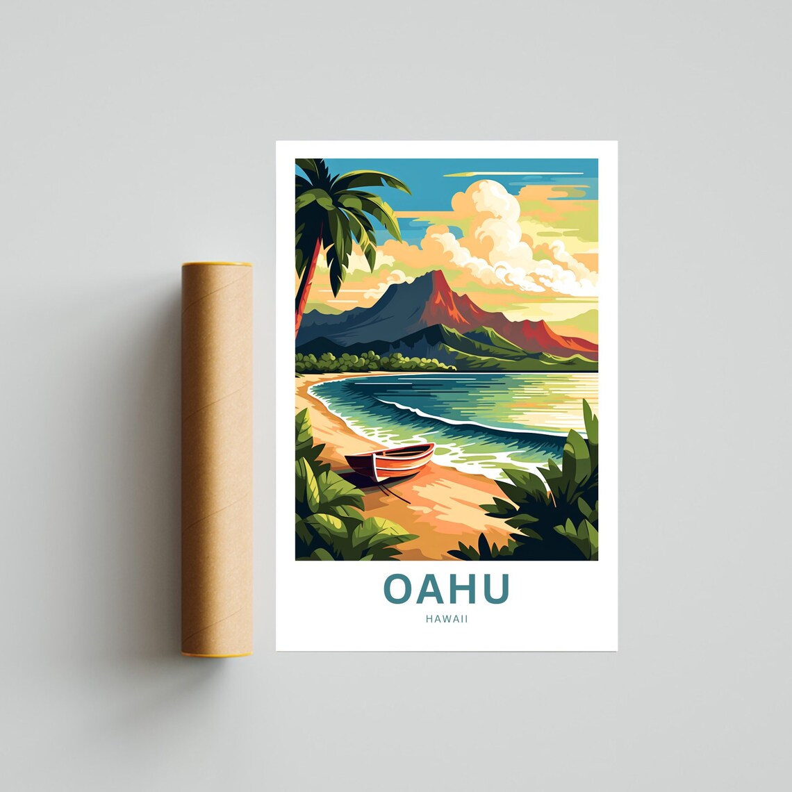 Oahu Hawaii Present Travel Poster - Image 4