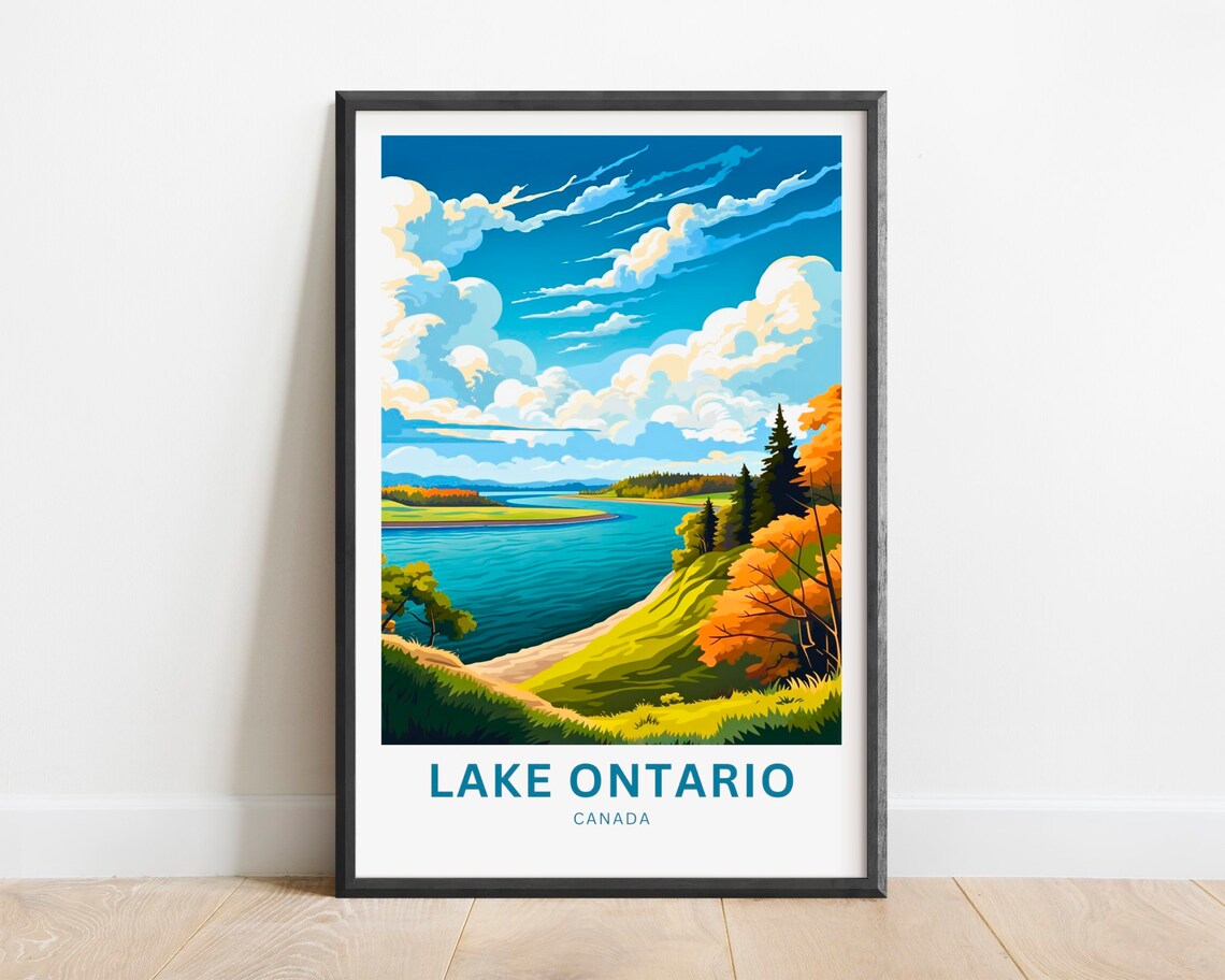 Lake Ontario Canada Bold Autumn Shoreline Scene Travel Poster
