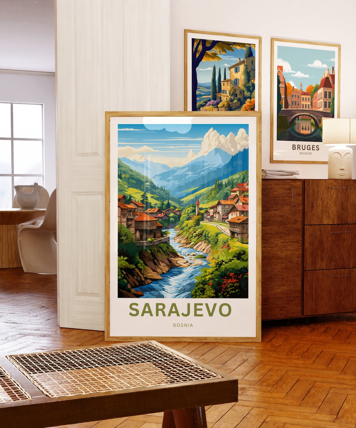 Sarajevo Bosnia Scenic Mountain Town River Valley Travel Poster - Image 5