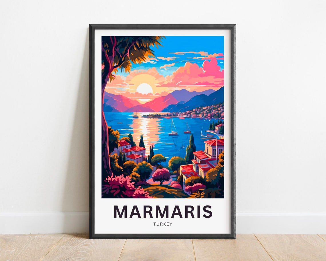 Marmaris Turkey Sunset Harbor Sailboats Vintage Travel Poster Gift